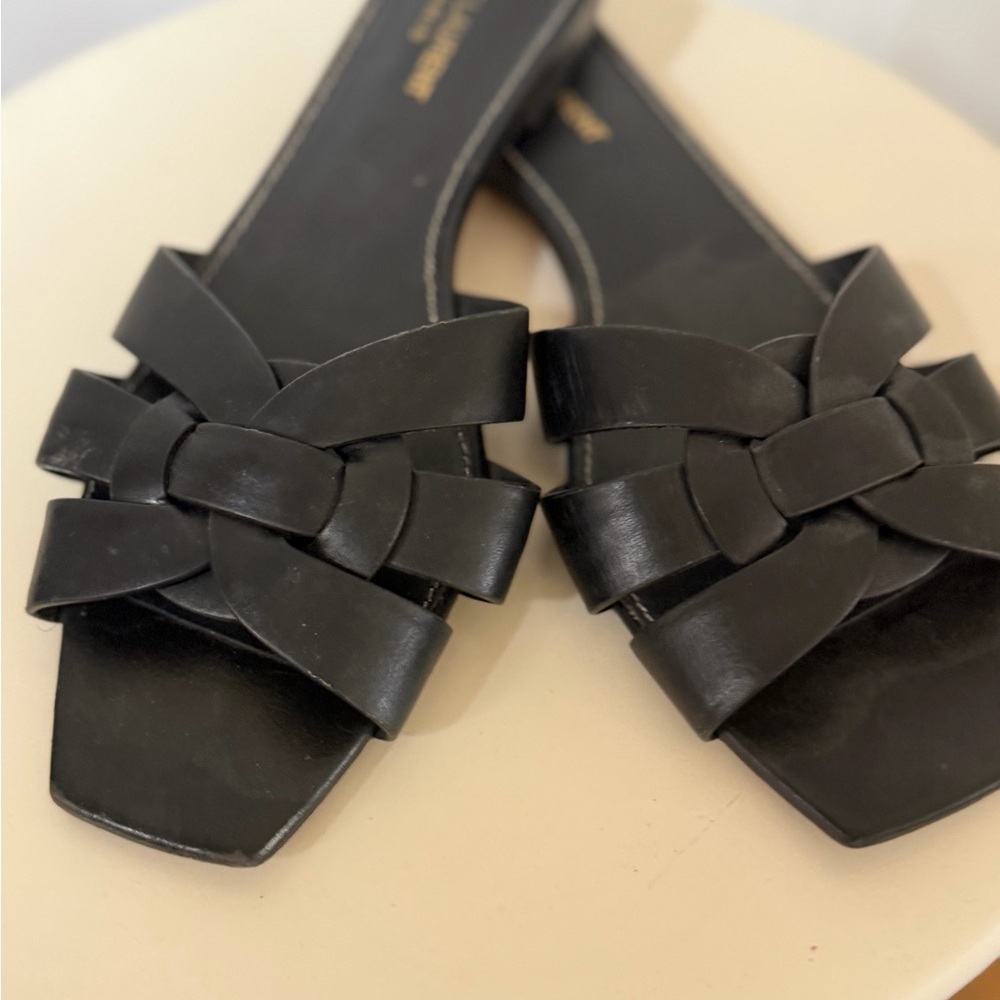Saint Laurent Black Braided Leather Slide Sandals - Women - Picture 3 of 6